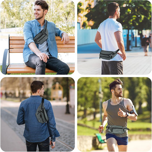 ProCase Fanny Pack Waist Packs for Men Women, Waist Bag Hip Pack for Travel Hiking Running Outdoor Sports -Grey, M...